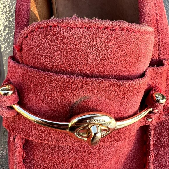 Coach Corey Womens 9.5 Red Suede Loafers Gold Bit Grannycore Preppy Shoe - Picture 4 of 7